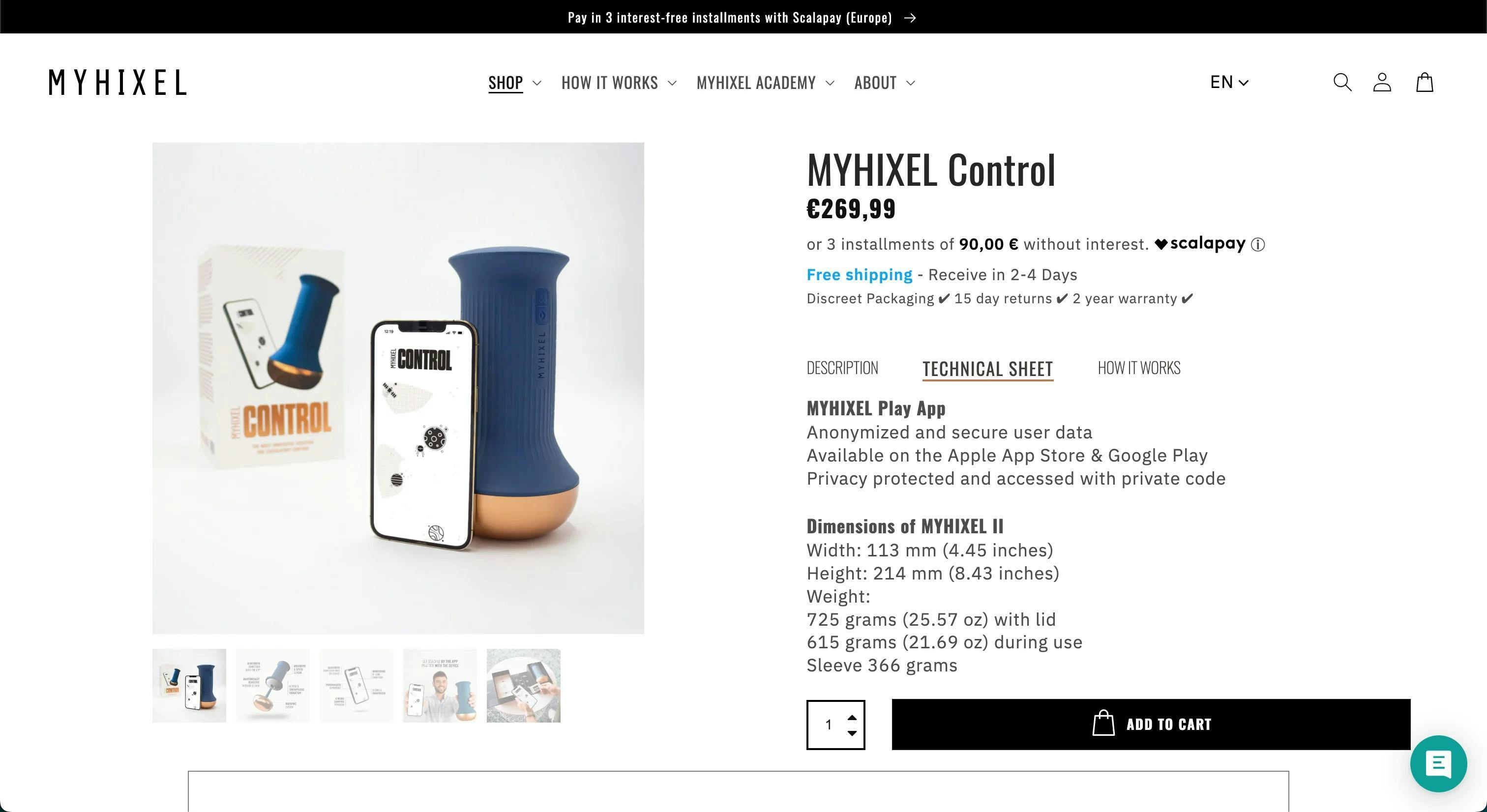 Página de producto personalizada para Myhixel en Shopify Plus - Fantasticfy